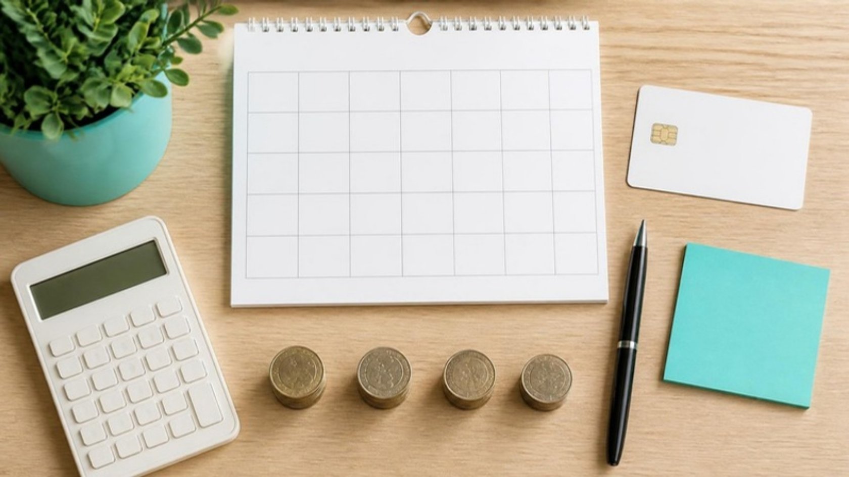 Pago aplazado en cuotas: calendario, tarjeta y monedas repartidas en cuatro plazos (BNPL)