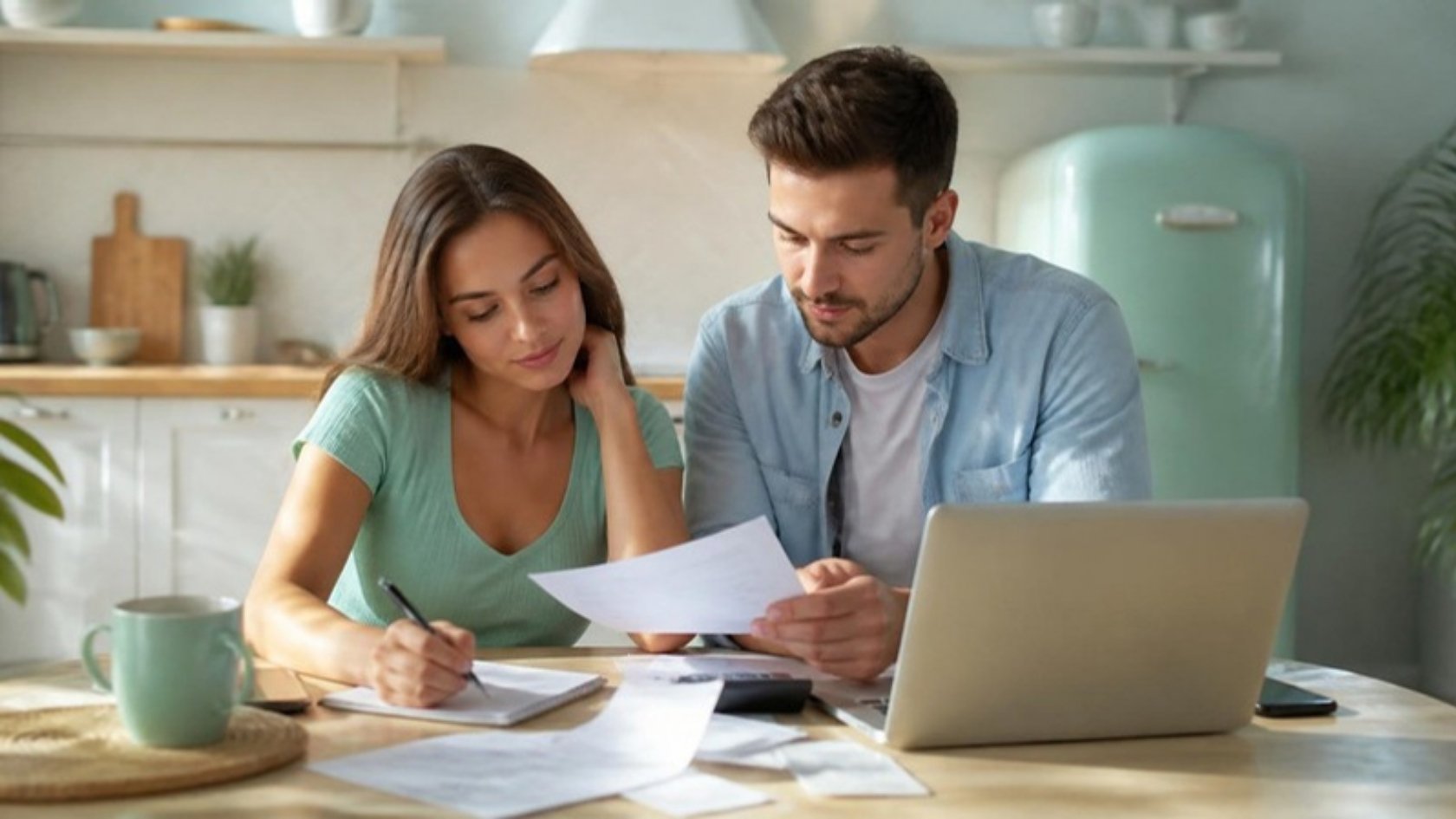 Pareja revisando si su préstamo es a tipo fijo o variable